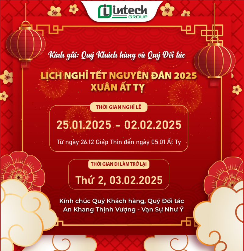 intech group thong bao lich nghi tet nguyen dan at ty nam 2025